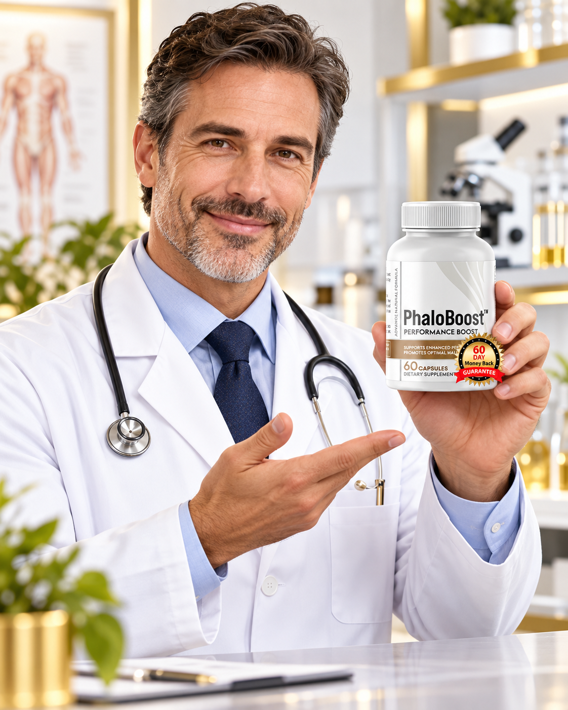 PhaloBoost supplement formula presented in a laboratory